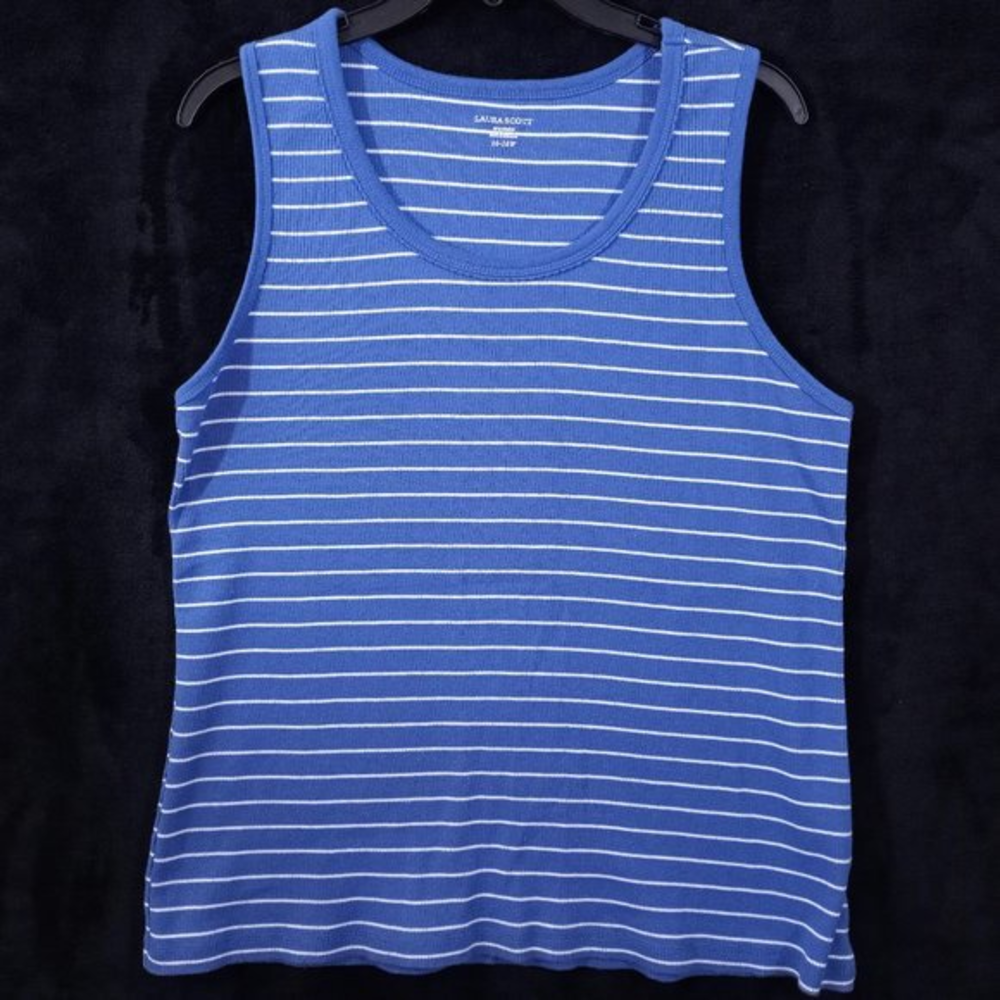 Laura Scott Woman Tank‎ Top Size 16-18W Blue With White Stripes NICE #1144